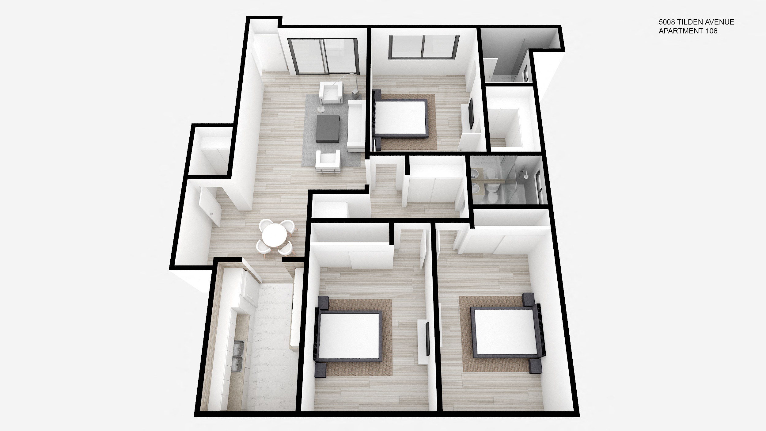 Floor plan for 2 beds, 2 baths, 1250 sqft